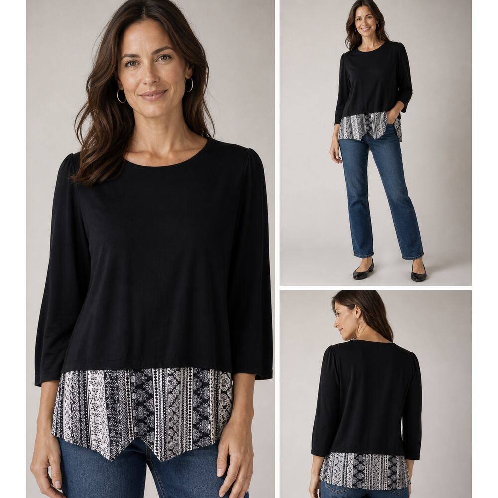J. JILL Wearever Collection Top Size Petite Small Border Print Tunic Women’s